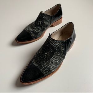 Mandarine Heeled Mules Black/Snake Patent Size 9